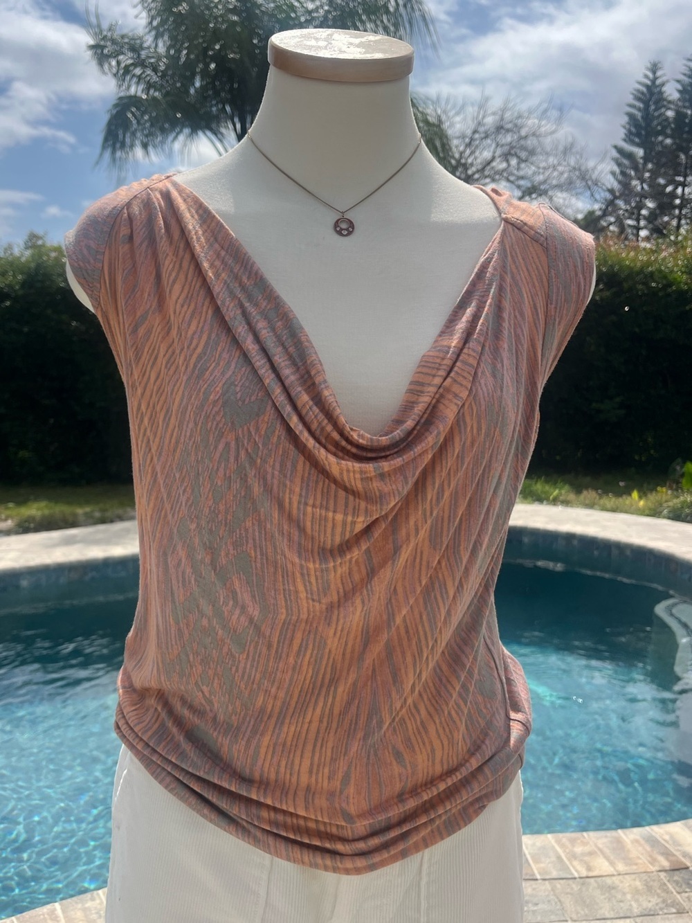 Derek Lam Peach Pink Draped Cowl-Neck Top Size Small - Picture 3 of 5